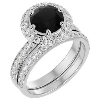 3 Carat Black Moissanite Halo Bridal Set In 14 Karat White Gold With 2 Carat Center Black Moissanite