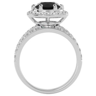 3 Carat Black Moissanite Halo Bridal Set In 14 Karat White Gold With 2 Carat Center Black Moissanite