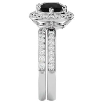 3 Carat Black Moissanite Halo Bridal Set In 14 Karat White Gold With 2 Carat Center Black Moissanite