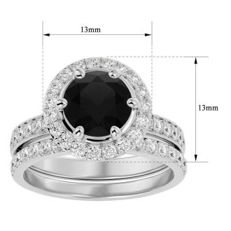 3 Carat Black Moissanite Halo Bridal Set In 14 Karat White Gold With 2 Carat Center Black Moissanite