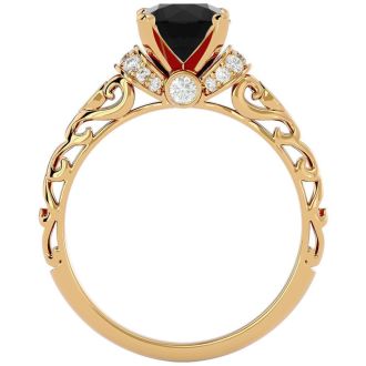 2 1/4 Carat Vintage Black Moissanite Engagement Ring In 14 Karat Yellow Gold