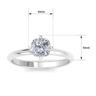 1 Carat Cushion Cut Diamond Solitaire Engagement Ring In 14K White Gold With North South Prongs