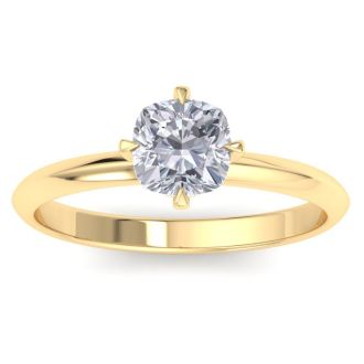 1 Carat Cushion Cut Diamond Solitaire Engagement Ring In 14K Yellow Gold With North South Prongs