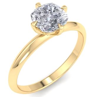 1 Carat Cushion Cut Diamond Solitaire Engagement Ring In 14K Yellow Gold With North South Prongs
