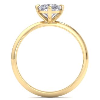 1 Carat Cushion Cut Diamond Solitaire Engagement Ring In 14K Yellow Gold With North South Prongs