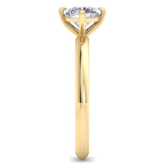 1 Carat Cushion Cut Diamond Solitaire Engagement Ring In 14K Yellow Gold With North South Prongs