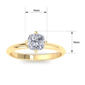 1 Carat Cushion Cut Diamond Solitaire Engagement Ring In 14K Yellow Gold With North South Prongs