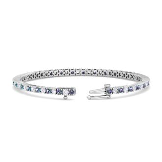 4 1/4 Carat Mystic Topaz And Diamond Tennis Bracelet In 14 Karat White Gold, 6 1/2 Inches