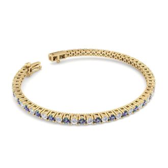 4 1/4 Carat Mystic Topaz And Diamond Tennis Bracelet In 14 Karat Yellow Gold, 6 1/2 Inches