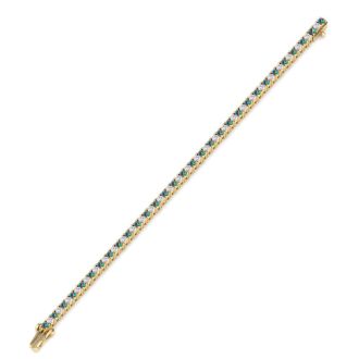 4 1/4 Carat Mystic Topaz And Diamond Tennis Bracelet In 14 Karat Yellow Gold, 6 1/2 Inches