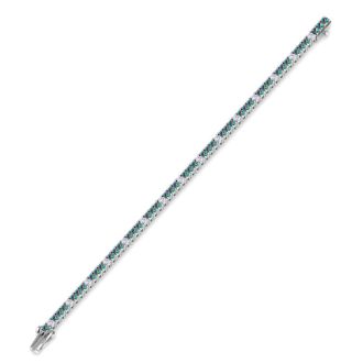 5 Carat Mystic Topaz And Diamond Alternating Tennis Bracelet In 14 Karat White Gold, 7 Inches