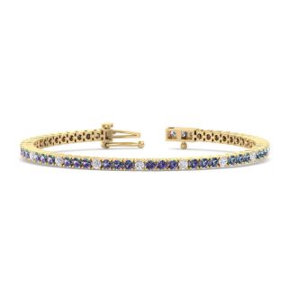4 1/3 Carat Mystic Topaz And Diamond Alternating Tennis Bracelet In 14 Karat Yellow Gold, 6 Inches