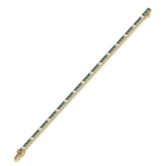 4 1/3 Carat Mystic Topaz And Diamond Alternating Tennis Bracelet In 14 Karat Yellow Gold, 6 Inches