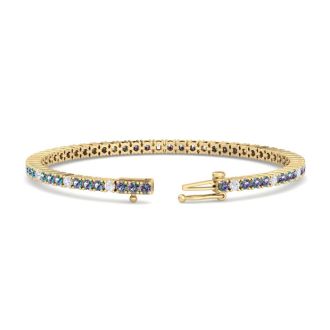 6 1/3 Carat Mystic Topaz And Diamond Alternating Tennis Bracelet In 14 Karat Yellow Gold, 9 Inches