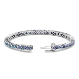 14 3/4 Carat Mystic Topaz Tennis Bracelet In 14 Karat White Gold, 9 Inches