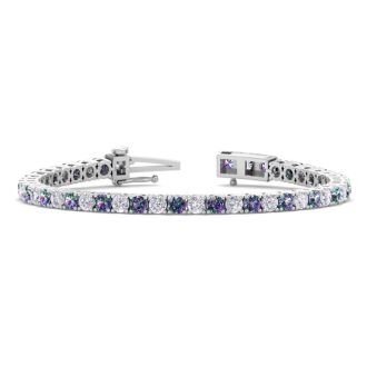 9 2/3 Carat Mystic Topaz and Diamond Tennis Bracelet In 14 Karat White Gold, 6 1/2 Inches