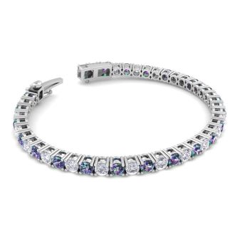 9 2/3 Carat Mystic Topaz and Diamond Tennis Bracelet In 14 Karat White Gold, 6 1/2 Inches