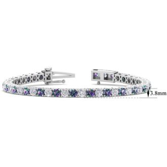 12 1/2 Carat Mystic Topaz and Diamond Tennis Bracelet In 14 Karat White Gold, 8 1/2 Inches