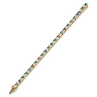 12 1/2 Carat Mystic Topaz and Diamond Tennis Bracelet In 14 Karat Yellow Gold, 8 1/2 Inches