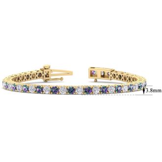 12 1/2 Carat Mystic Topaz and Diamond Tennis Bracelet In 14 Karat Yellow Gold, 8 1/2 Inches