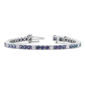 9 1/3 Carat Mystic Topaz and Diamond Alternating Tennis Bracelet In 14 Karat White Gold, 6 Inches
