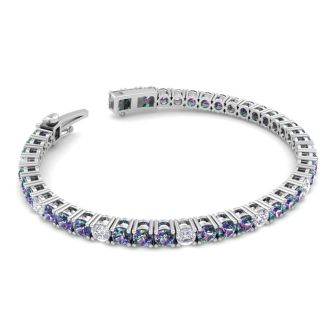 9 1/3 Carat Mystic Topaz and Diamond Alternating Tennis Bracelet In 14 Karat White Gold, 6 Inches