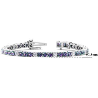 11 Carat Mystic Topaz and Diamond Alternating Tennis Bracelet In 14 Karat White Gold, 7 Inches