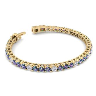 9 1/3 Carat Mystic Topaz and Diamond Alternating Tennis Bracelet In 14 Karat Yellow Gold, 6 Inches