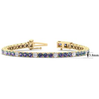 9 1/3 Carat Mystic Topaz and Diamond Alternating Tennis Bracelet In 14 Karat Yellow Gold, 6 Inches