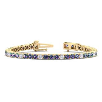 10 1/4 Carat Mystic Topaz and Diamond Alternating Tennis Bracelet In 14 Karat Yellow Gold, 6 1/2 Inches