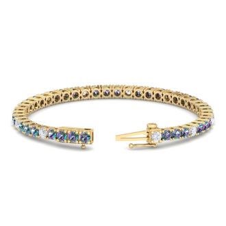 10 1/4 Carat Mystic Topaz and Diamond Alternating Tennis Bracelet In 14 Karat Yellow Gold, 6 1/2 Inches