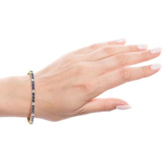 11 2/3 Carat Mystic Topaz and Diamond Alternating Tennis Bracelet In 14 Karat Yellow Gold, 7 1/2 Inches