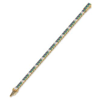 12 1/2 Carat Mystic Topaz and Diamond Alternating Tennis Bracelet In 14 Karat Yellow Gold, 8 Inches