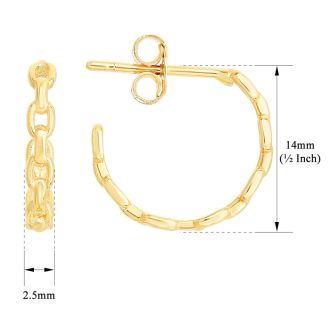 14 Karat Yellow Gold Oval Link Hoop Earrings, 1/2 Inch