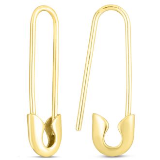 14 Karat Yellow Gold Safety Pin Earrings, 1 Inch
