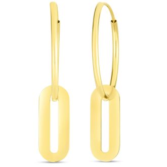 14 Karat Yellow Gold Paperclip Dangle Hoop Earrings, 1 Inch