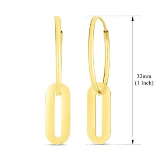 14 Karat Yellow Gold Paperclip Dangle Hoop Earrings, 1 Inch