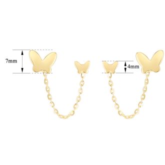 14 Karat Yellow Gold Double Pierced Butterfly Earrings
