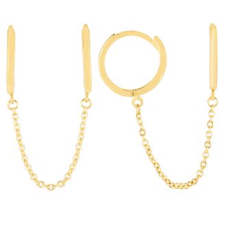 14 Karat Yellow Gold Double Pierced Chain Hoop Earrings