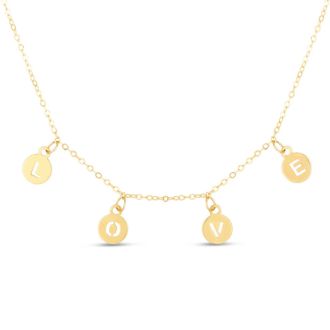 14 Karat Yellow Gold Dangling Love Necklace, 18 Inches
