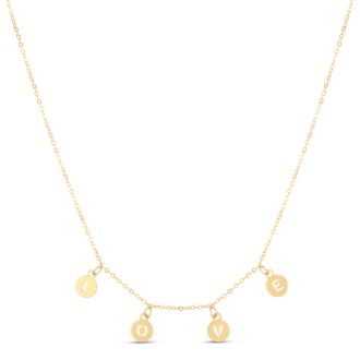 14 Karat Yellow Gold Dangling Love Necklace, 18 Inches
