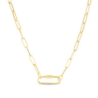 14 Karat Yellow Gold Caribiner Paperclip Chain Necklace, 18 Inches