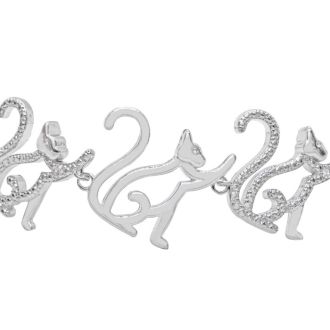Diamond Accent Cat Adjustable Bolo Bracelet In Platinum Overlay, 7-10 Inches