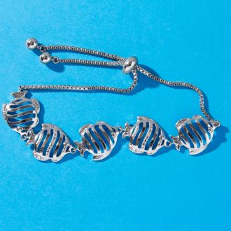 Diamond Accent Fish Adjustable Bolo Bracelet In Platinum Overlay, 7-10 Inches