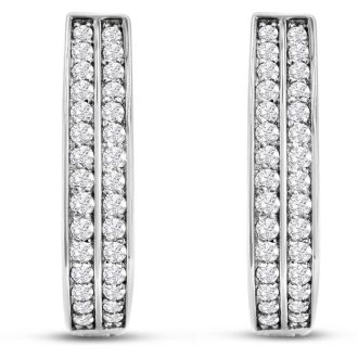 1ct Diamond Two Row Hoop Earrings In Sterling Silver, 3/4 Inch