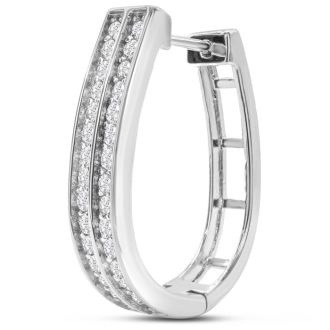 1ct Diamond Two Row Hoop Earrings In Sterling Silver, 3/4 Inch