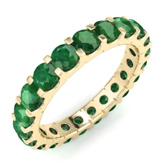 1 Carat Round Emerald Eternity Ring In 14 Karat Yellow Gold, Ring Size 4