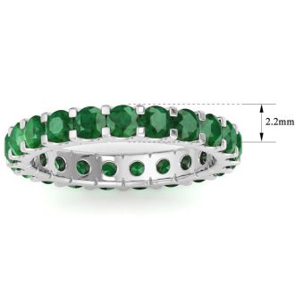 1 Carat Round Emerald Eternity Ring In Platinum, Ring Size 5.5