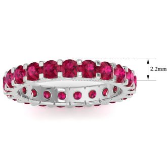 1 Carat Round Ruby Eternity Ring In 14 Karat White Gold, Ring Size 4