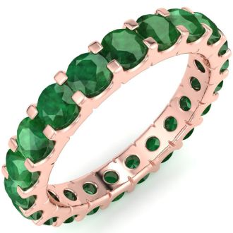 2 Carat Round Emerald Eternity Ring In 14 Karat Rose Gold, Ring Size 6.5